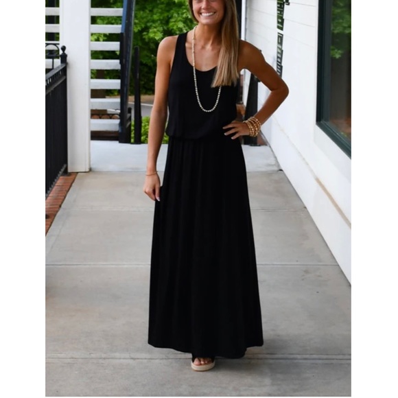 Black Racerback Maxi Dress with Elasticized Waistline